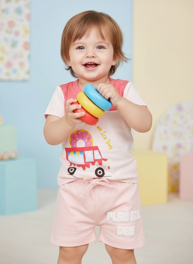 BONTOTS Infant Girls Ice Cream Truck Printed Organic Cotton T-Shirt - Image 1